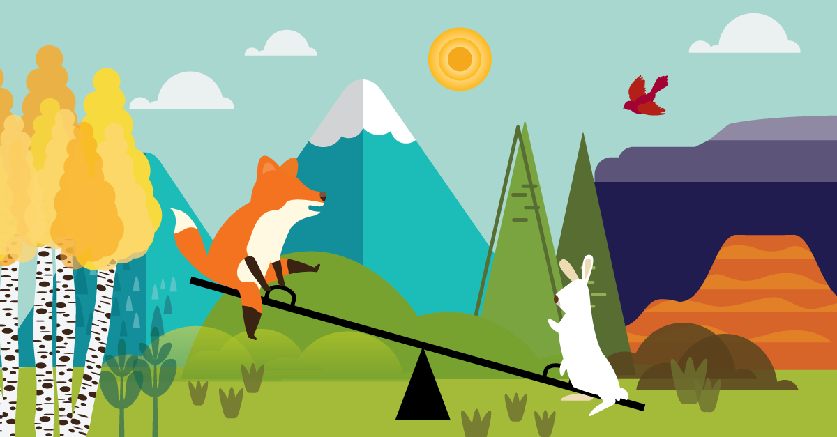Illustration of Fox and Bunny on seesaw